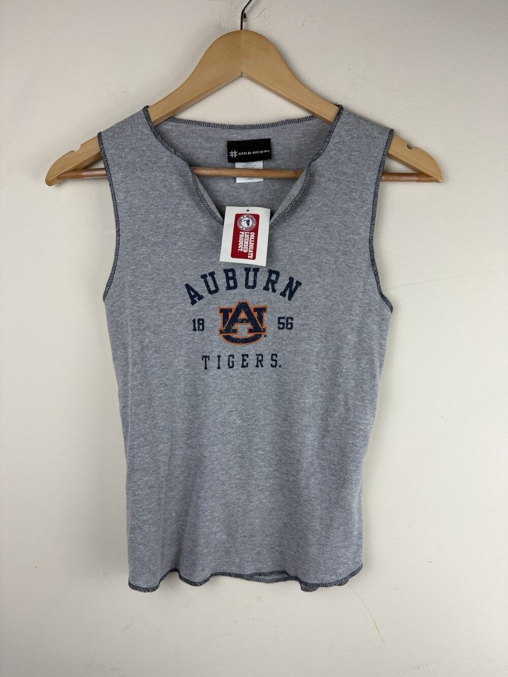 VTG Auburn Tigers 5th & Ocean L Deadstock Contrast Stitch Split Neck Womens Y2K